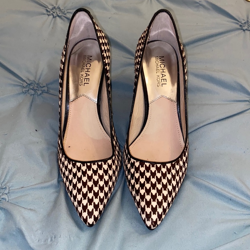Michael Kors calf hair houndstooth heels